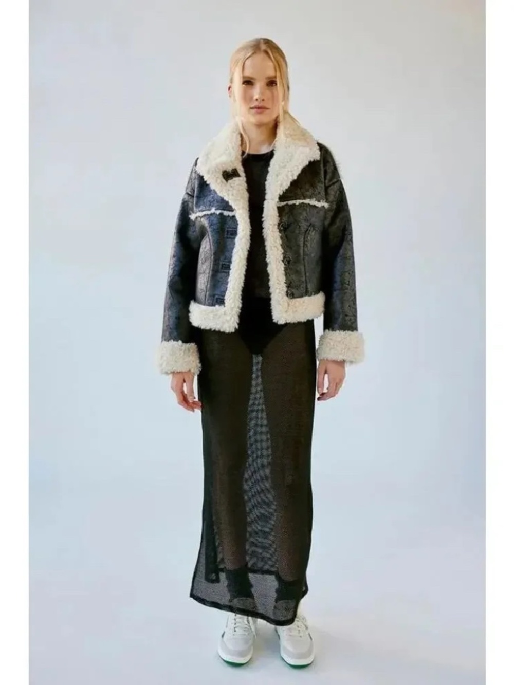 Urban Outfitters Rugged Black Faux Leather Sherpa Aviator Moto Jacket SzXS